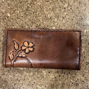 Brown Leather Vintage Floral Wallet